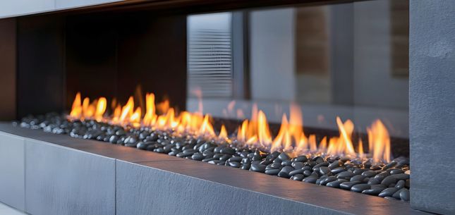 gas fireplace flames in modern fireplace